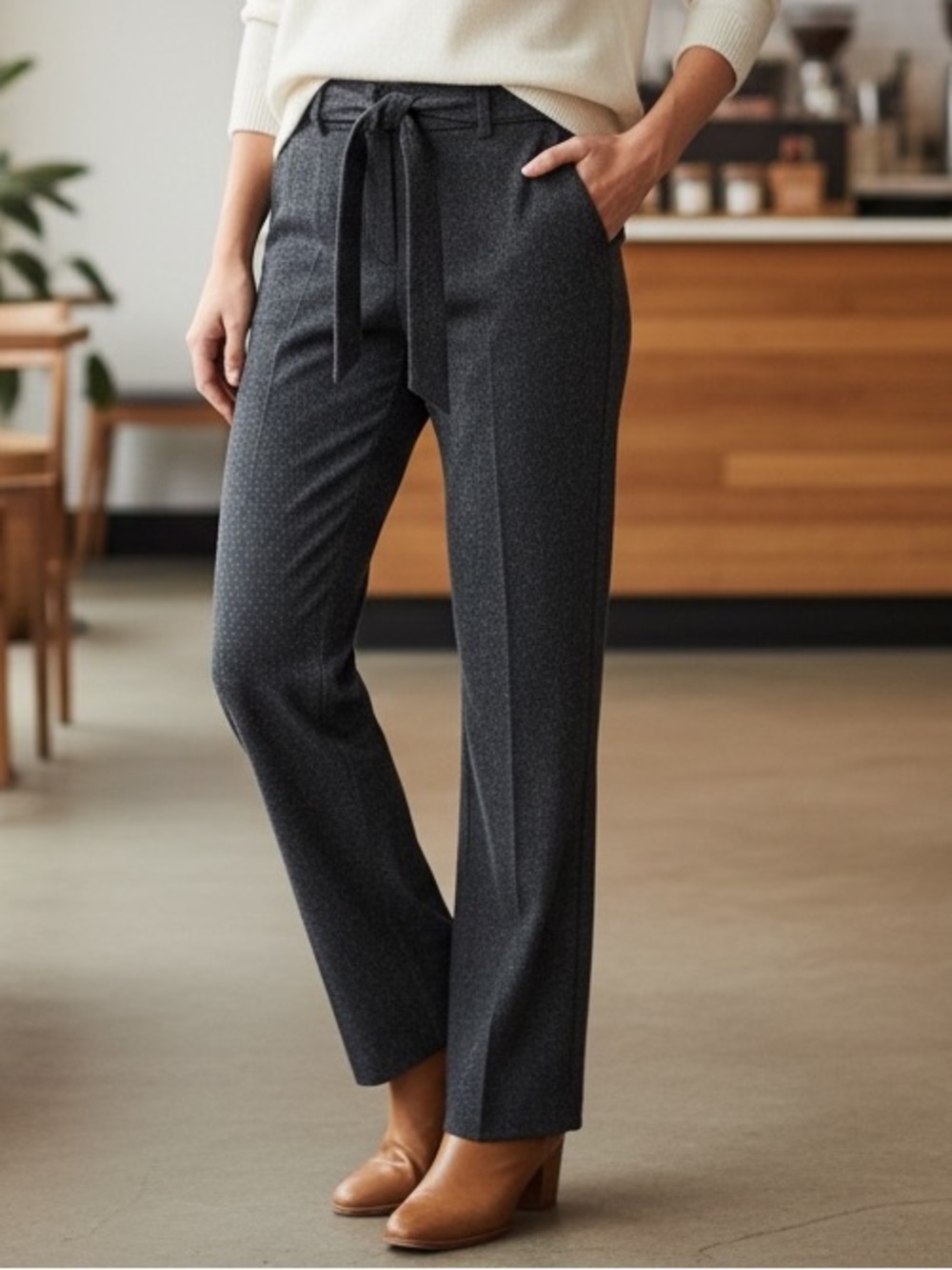 Loft Marisa Trouser Women’s Size 4 High Rise Wide Leg Speckled Pants Gray